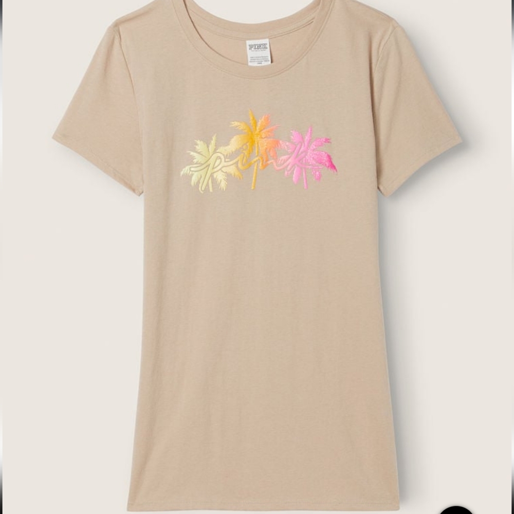 VS Pink•NWT•Hummus Shine Palm Knit S/S Perfect Tee•Large & XXL